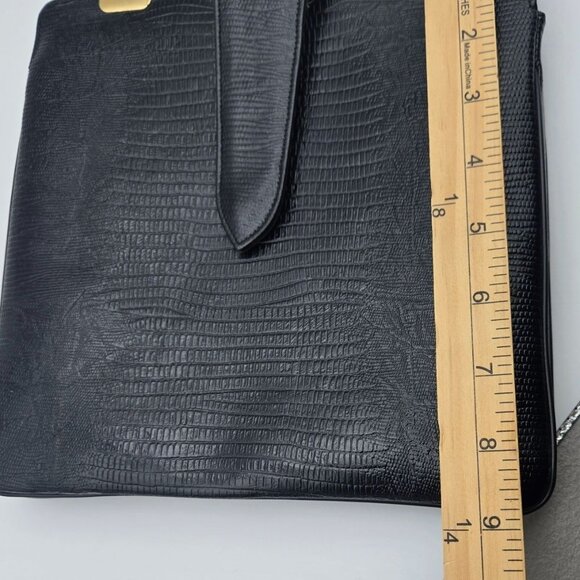 Vintage Black Faux Croc Embossed Shoulder Bag Lady Like Old Money - Picture 5 of 12
